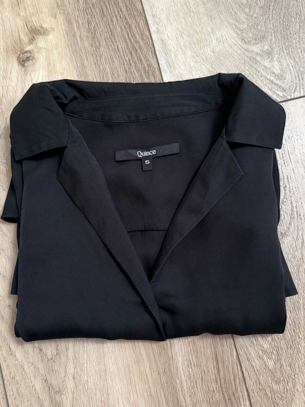 Quince Washable Stretch Silk Notch Collar Blouse Black - Women Sz Small
